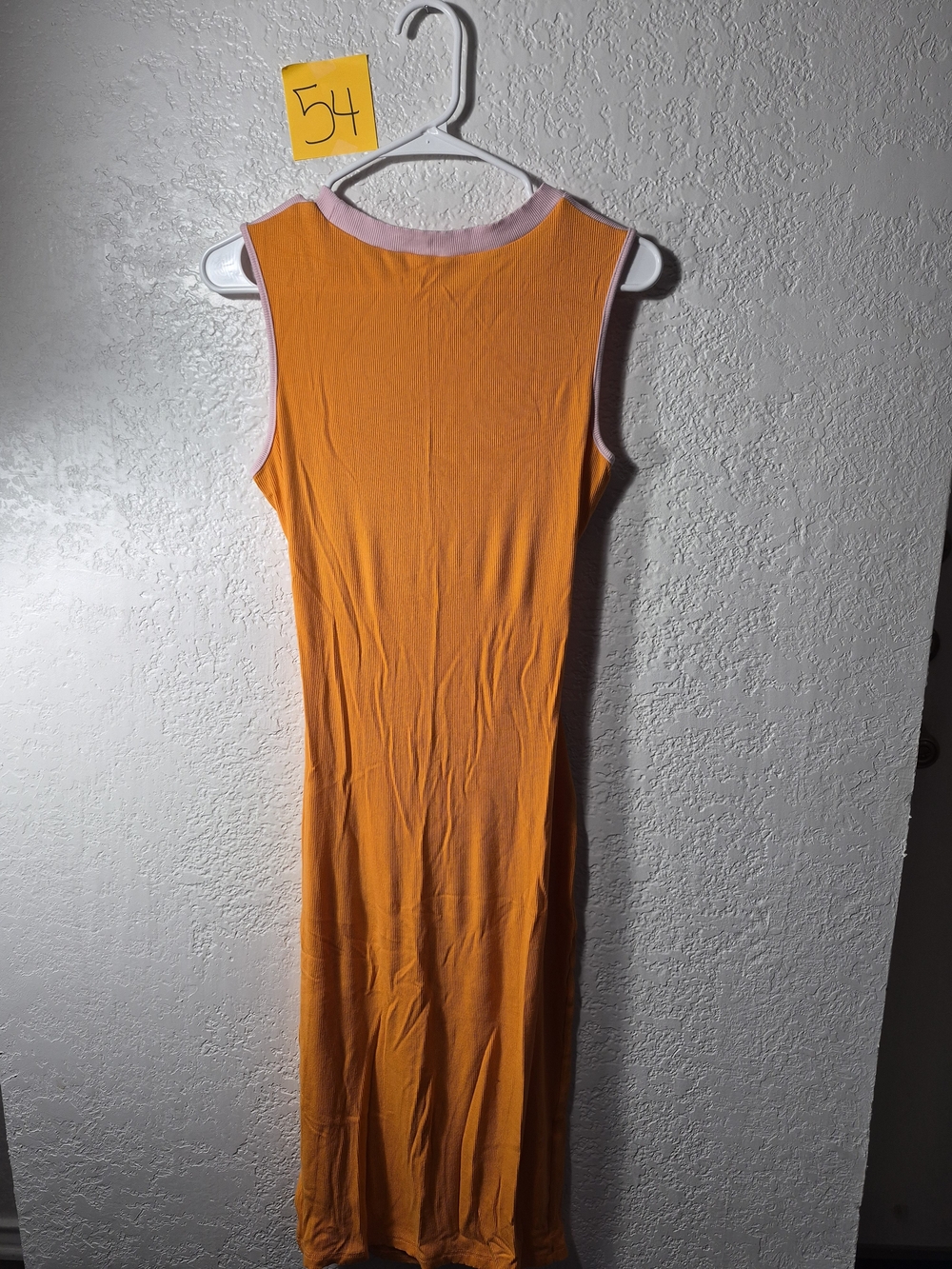 Womens Sleeveless Orange Midi Dress with Pink Trim - L